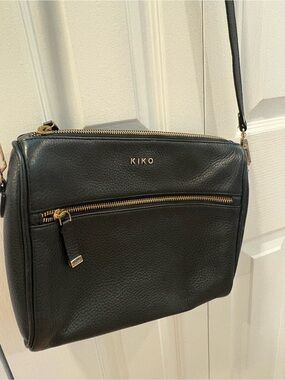 Kiko Black Pebbled Real Leather Shoulder Bag with Gold Accents
